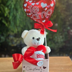 Box de Presente com Xícara, Urso e Balão Personalizado